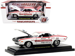1971 Dodge Challenger R/T HEMI "Ramchargers" Bright White Pearl with Red Stripes and Graphics Limited Edition to 7,000 pieces Worldwide 1/24 Diecast Model Car by M2 Machines