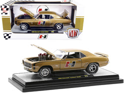 1969 Chevrolet Camaro SS/RS Gold Metallic with Black Stripes "Hurst" Limited Edition to 9,600 pieces Worldwide 1/24 Diecast Model Car by M2 Machines