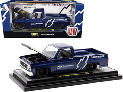1973 Chevrolet Cheyenne 10 Pickup Truck Dark Blue Metallic with Black Hood "Chevrolet Performance" Limited Edition to 9,600 pieces Worldwide 1/24 Diecast Model by M2 Machines