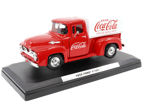 1955 Ford F-100 Pickup Truck Red with White Canopy "Drink Coca-Cola" 1/24 Diecast Model by Motor City Classics
