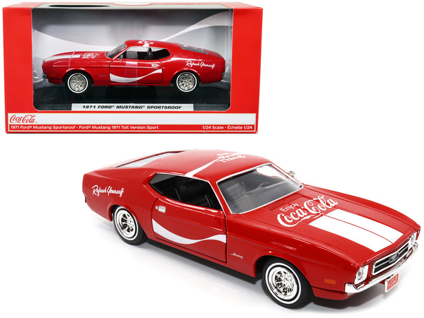 1971 Ford Mustang Sportsroof Red with White Stripes "Refresh Yourself - Coca-Cola" 1/24 Diecast Model Car by Motor City Classics