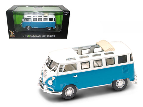 1962 Volkswagen Microbus Van Bus Blue With Open Roof 1/43 Diecast Model by Road Signature
