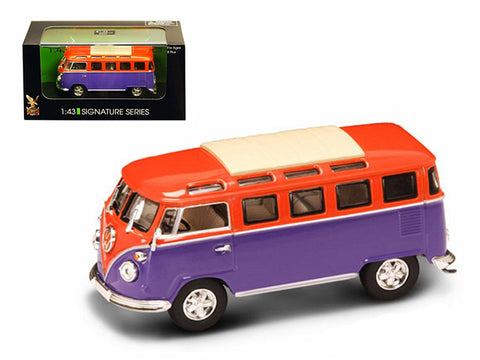 1962 Volkswagen Microbus Van Bus Orange/Purple 1/43 Diecast Model by Road Signature