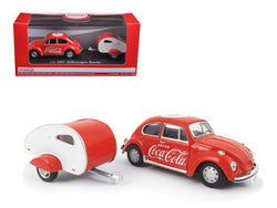 1967 Volkswagen Beetle Red with Teardrop Travel Trailer Red and White "Coca-Cola" 1/43 Diecast Models by Motorcity Classics