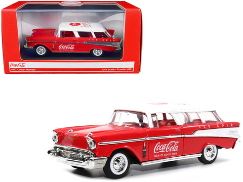 1957 Chevrolet Nomad "Coca-Cola" Red with White Top and Red Interior 1/43 Diecast Model by Motor City Classics