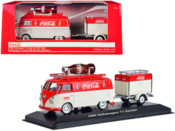 1960 Volkswagen T1 Kombi Van with Trailer Red and Cream "Coca Cola" 1/43 Diecast Models by Motorcity Classics