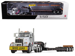 Peterbilt 367 Day Cab White with a Talbert 55SA Tri Axle Lowboy Trailer 1/50 Diecast Model by First Gear