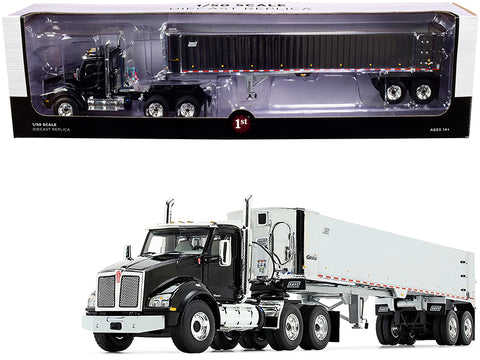 Kenworth T880 Day Cab with East Genesis End Dump Trailer Black and Chrome 1/50 Diecast Model by First Gear