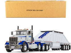 Peterbilt 367 Day Cab and Bottom Dump Trailer White and Surf Blue 1/50 Diecast Model by First Gear