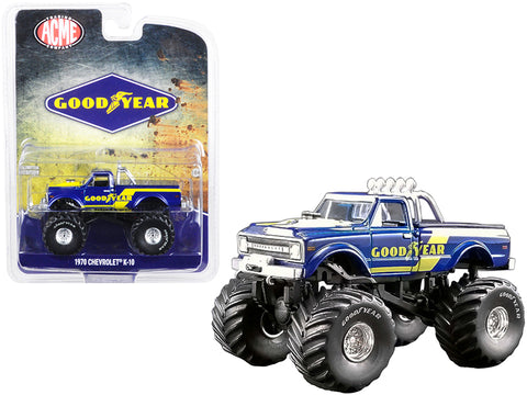 1970 Chevrolet K-10 Monster Truck "Goodyear" Dark Blue with Yellow Stripes "ACME Exclusive" 1/64 Diecast Model Car by Greenlight for ACME