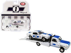 1967 Chevrolet C-30 Ramp Truck with 1970 Chevrolet Trans Am Camaro #1 White with Blue Stripes "Chaparral" "Acme Exclusive" 1/64 Diecast Models by Greenlight for ACME