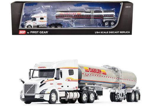Volvo VNL 740 Mid-Roof Sleeper with Brenner Food-Grade Tanker Trailer "Oakley Transport" White with Graphics 1/64 Diecast Model by DCP/First Gear
