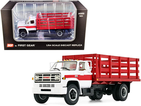 GMC 6500 Stake Truck White and Red 1/64 Diecast Model by DCP/First Gear