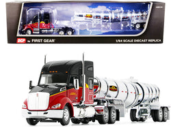Kenworth T680 76" Mid-Roof Sleeper Cab Black and Red and Chrome Polar Deep Drop Tanker "Lonewolf Petrolum Co." 1/64 Diecast Model by DCP/First Gear