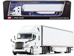 2018 Freightliner Cascadia High Roof Sleeper Cab with 53' Utility Reefer Trailer White 1/64 Diecast Model by DCP/First Gear
