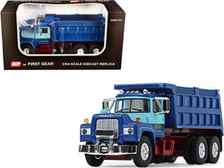Mack R Model Tandem Axle Dump Truck "Sid Kamp" Dark Blue and Light Blue 1/64 Diecast Model by DCP/First Gear