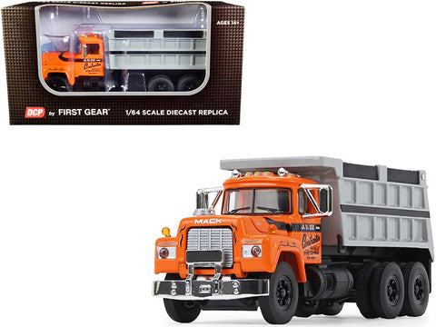 Mack R Model Tandem Axle Dump Truck "J.V. III Construction" Orange and Gray 1/64 Diecast Model by DCP/First Gear