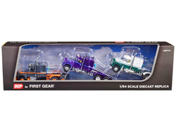 Mack R Sleeper Trio (3 Piece Truck Tractors in Gray Purple and Green) 1/64 Diecast Models by DCP/First Gear