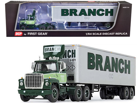 Ford LT-9000 Day Cab with Vintage 40' Dry Goods Tandem-Axle Trailer Green "Branch Motor Express" 1/64 Diecast Model by DCP/First Gear