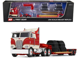 Peterbilt 352 COE 110" Sleeper with Turbo Wing and Rogers Vintage Lowboy Trailer with Coil Load Cream and Red 1/64 Diecast Model by DCP/First Gear