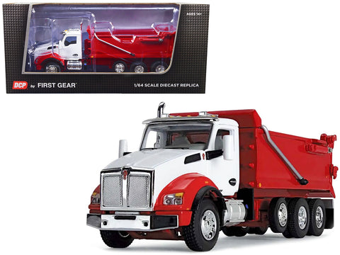 Kenworth T880 Day Cab with Rogue Transfer Dump Body Truck White and Viper Red 1/64 Diecast Model by DCP/First Gear