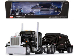 Peterbilt 379 36" Flat Top Sleeper with Manac Bottom Dump Trailer Black 1/64 Diecast Model by DCP/First Gear