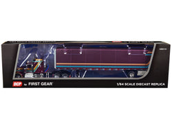 Kenworth W900A with 60" Aerodyne Sleeper and Utility 53' ABS Spread-Axle Roll Tarp Trailer Plum Purple with Stripes 1/64 Diecast Model by DCP/First Gear