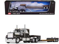 Mack Super-Liner with 60" Flat Top Sleeper &  Fontaine Renegade LXT40 Lowboy Trailer with Flip Axle Black and Gray 1/64 Diecast Model by DCP/First Gear
