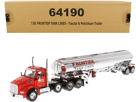 Kenworth T880 SBFA Tandem Day Cab Truck with Pusher Axle and Heil FD9300/DT-C4 Petroleum Tanker Trailer "Frontier Tank Lines" Red and Chrome "Transport Series" Limited Edition to 500 pieces by Diecast Masters
