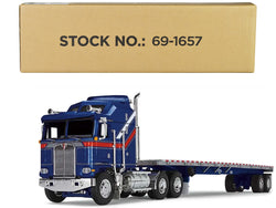 Kenworth K100 COE with Aerodyne Sleeper and 53' Wilson Roadbrute Flatbed Trailer Blue with Red Stripes "Liberty" 1/64 Diecast Model by DCP/First Gear
