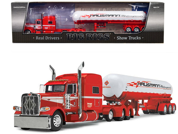 Peterbilt 389 with 70" Mid-Roof Sleeper Cab and Mississippi LP Tanker Trailer Red and White "Hausmann Transport" "Big Rigs" Series 1/64 Diecast Model by DCP/First Gear