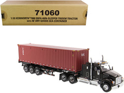 Kenworth T880 SBFA 40" Sleeper Cab Tridem Truck Tractor Black Metallic with Flatbed Trailer and 40' Dry Goods Sea Container "TEX" "Transport Series" 1/50 Diecast Model by Diecast Master