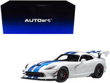2017 Dodge Viper GTS-R Commemorative Edition ACR Pearl White with Blue Stripes 1/18 Model Car by AUTOart