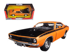1970 Plymouth Cuda Orange with Black Hood and Stripes 1/24 Diecast Model Car by New Ray