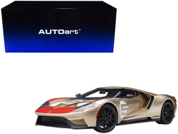 Ford GT Heritage Edition #5 "Holman Moody" Gold Metallic with Red and White Graphics 1/18 Model Car by AUTOart