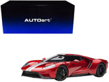 2017 Ford GT Liquid Red with Silver Stripes 1/18 Model Car by AUTOart