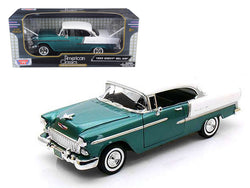 1955 Chevrolet Bel Air Hard Top Metallic Green and White 1/18 Diecast Model Car by Motormax