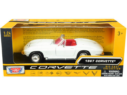 1967 Chevrolet Corvette C2 Convertible White with Red Interior "History of Corvette" Series 1/24 Diecast Model Car by Motormax
