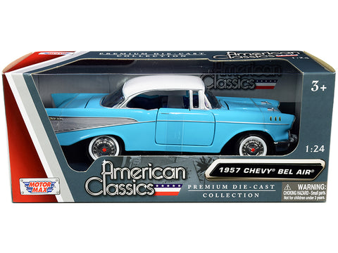 1957 Chevrolet Bel Air Light Blue with White Top "American Classics" 1/24 Diecast Model Car by Motormax