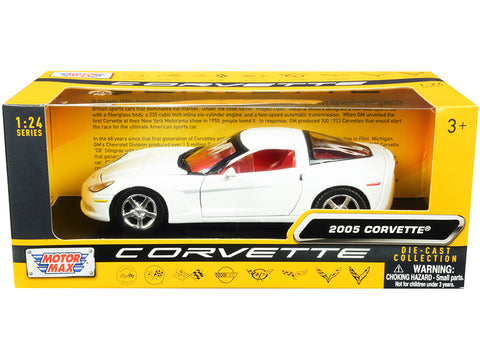 2005 Chevrolet Corvette C6 White with Red Interior "History of Corvette" Series 1/24 Diecast Model Car by Motormax