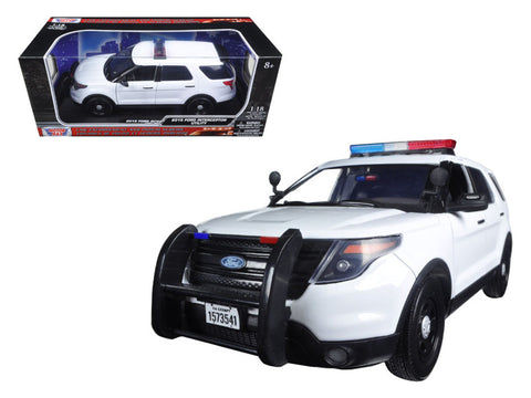 2015 Ford PI Utility Interceptor Plain White Police Car with Light Bar 1/18 Diecast Model Car by Motormax