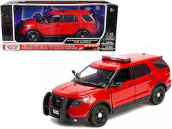 2015 Ford Police Interceptor Utility "Fire Marshal" Plain Red 1/18 Diecast Model Car by Motormax