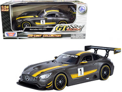 Mercedes AMG GT3 #1 Matte Gray with Yellow Stripes "GT Racing" 1/24 Diecast Model Car by Motormax