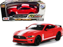 2018 Ford Mustang GT 5.0 Red with White Stripes "GT Racing" Series 1/24 Diecast Model Car by Motormax
