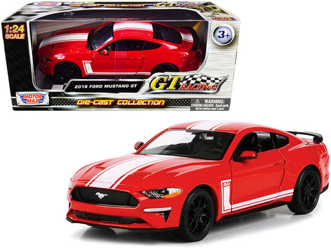 2018 Ford Mustang GT 5.0 Red with White Stripes "GT Racing" Series 1/24 Diecast Model Car by Motormax