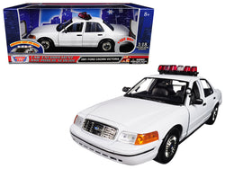 2001 Ford Crown Victoria Police Car Plain White with Flashing Light Bar, Front and Rear Lights and Sound 1/18 Diecast Model Car by Motormax