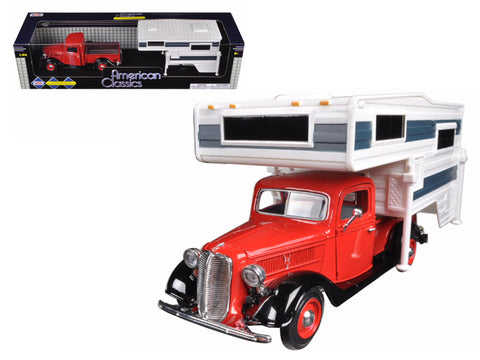 1937 Ford Pickup Truck Red With Camper 1/24 Diecast Model by Motormax