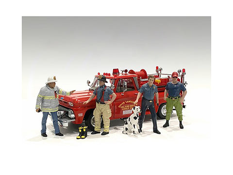"Firefighters" (6 Piece Figure Set - 4 Males, 1 Dog and 1 Accessory) for 1/18 Scale Models by American Diorama