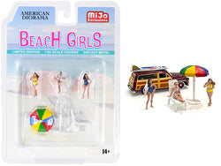 "Beach Girls" (5 Piece Diecast Set - 3 Figures, 1 Beach Chaise and 1 Beach Umbrella) for 1/64 Scale Models by American Diorama