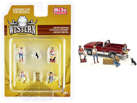 "Western Style" (6 Piece Set - 4 Figures and 2 Accessories) for 1/64 Scale Models by American Diorama